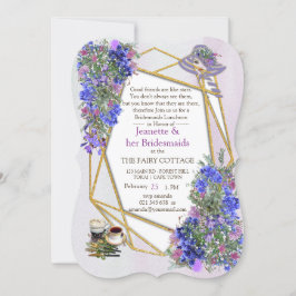Geometriska guld- och lavendelblommor brudtärnafes inbjudningar