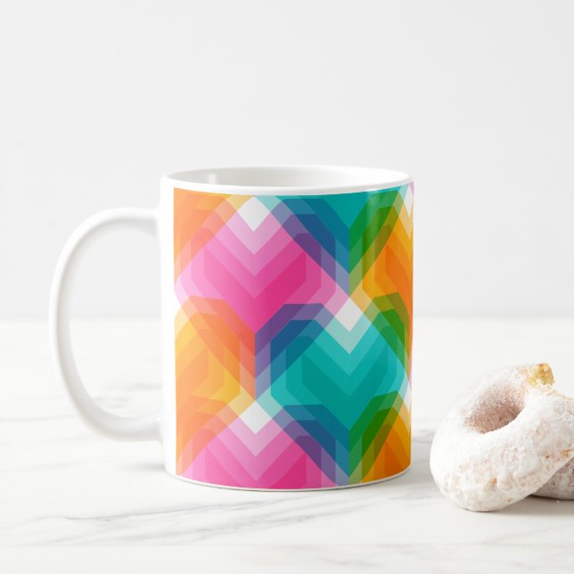 Geometriska hjärtan i psykodelic färg (1) kaffemugg (Med munk)