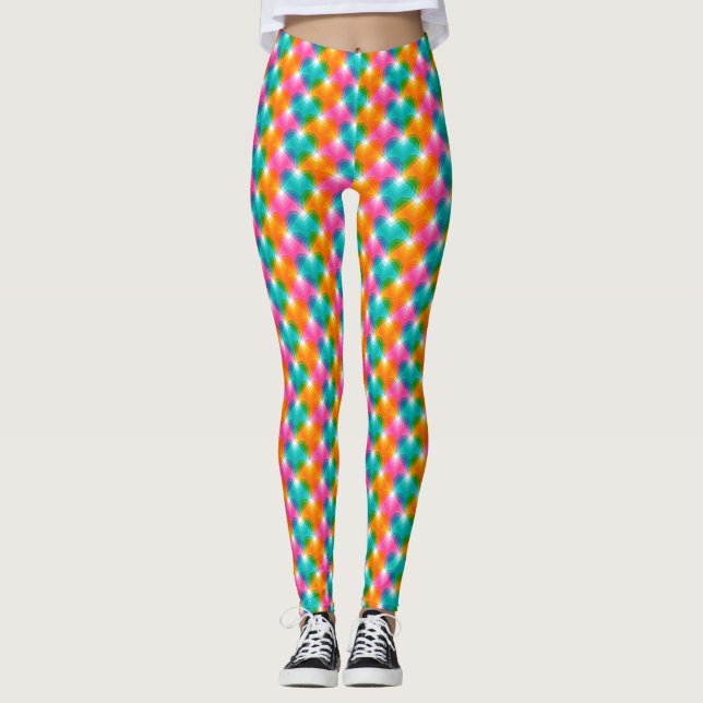 Geometriska hjärtan i psykodelic färg (1) leggings (Framsida)