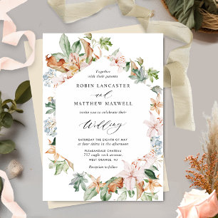 Geometriska jordartsblommor i Buttery Beige Bröllo Inbjudningar