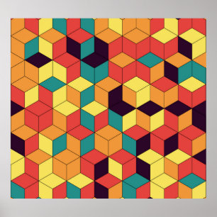 Geometriska kuber, färg, sömlös, vintage mönster. poster