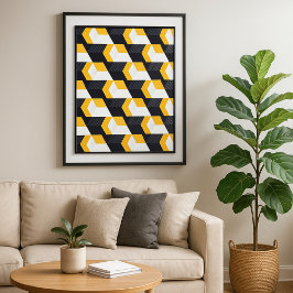Geometriska kuber med fet Gult, vit och svart Poster