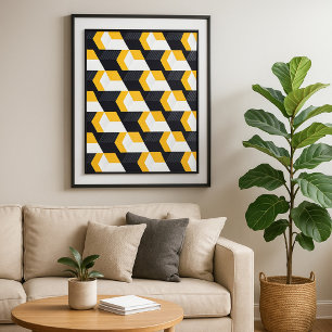 Geometriska kuber med fet Gult, vit och svart Poster