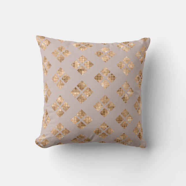 Geometriska kvadrater med modern Chic Taupe Guld S Kudde (Framsida)