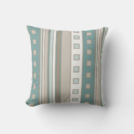 Geometriska kvadrater och Rand, Teal, Brown Seafoa Kudde