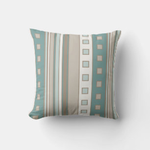 Geometriska kvadrater och Rand, Teal, Brown Seafoa Kudde
