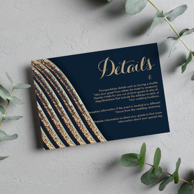 Geometriska marinblå teal guld glitter Detaljer  Tilläggskort (Geometric navy blue teal gold glitter Details Enclosure Card )