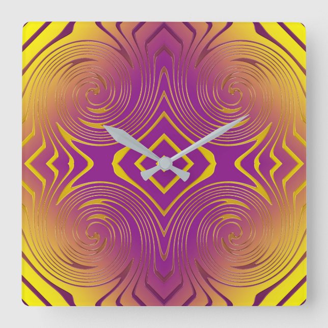 geometriska metalliska virvlar runt struktur fyrkantig klocka (Framsida)