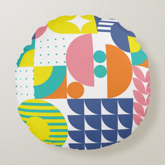 Geometriska, moderna Vintagar för abstrakt. Rund Kudde (Framsidan)