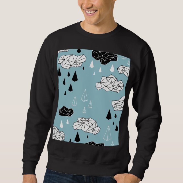 Geometriska moln och regn, sömlös mönster. lång ärmad tröja (Framsida)