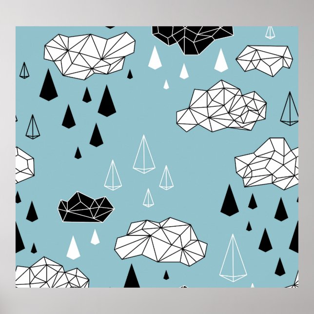 Geometriska moln och regn, sömlös mönster. poster (Framsidan)