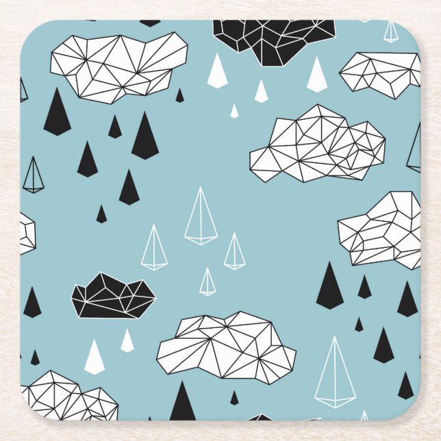 Geometriska moln och regn, sömlös mönster. underlägg papper kvadrat (Framsidan)