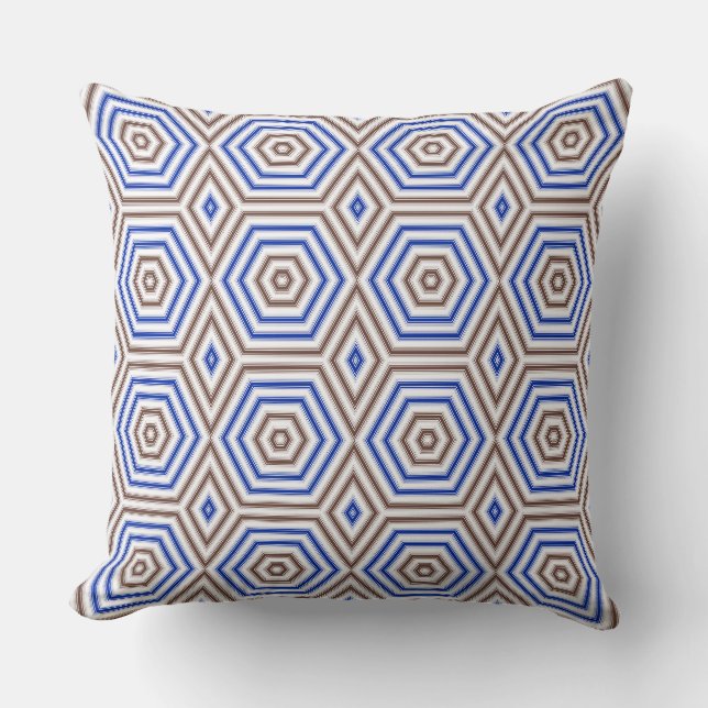 Geometriska mönsterfigurer retro brunt blått kudde (Framsida)