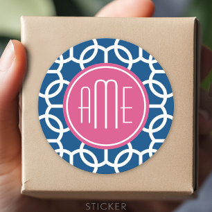 Geometriska mönsterMonograms för shock rosa & f Runt Klistermärke