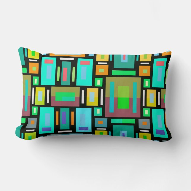 Geometriska Mosaikformer Låda Fyrkantig Design Kud Lumbarkudde (Framsida)