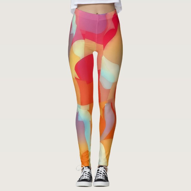 Geometriska och Kurvor färgstarka konsthälsningar Leggings (Framsida)