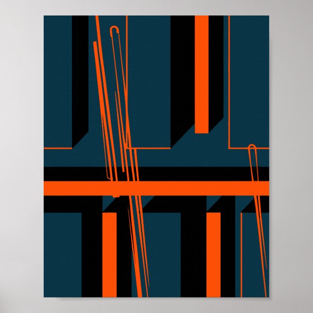 Geometriska orangea ränder över mörka former poster (Framsidan)