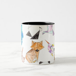 Geometriska pappra Origami för gullig hand Två-Tonad Mugg