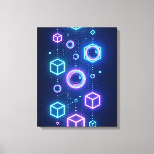 Geometriska partiklar skimrade med neonljus canvastryck (Framsida)