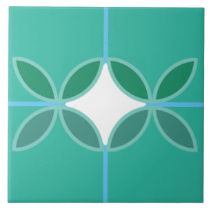 Geometriska petalcirklar och diamant kor på cyan kakelplatta