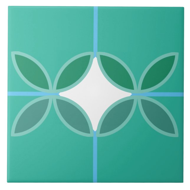 Geometriska petalcirklar och diamant kor på cyan kakelplatta (Framsidan)