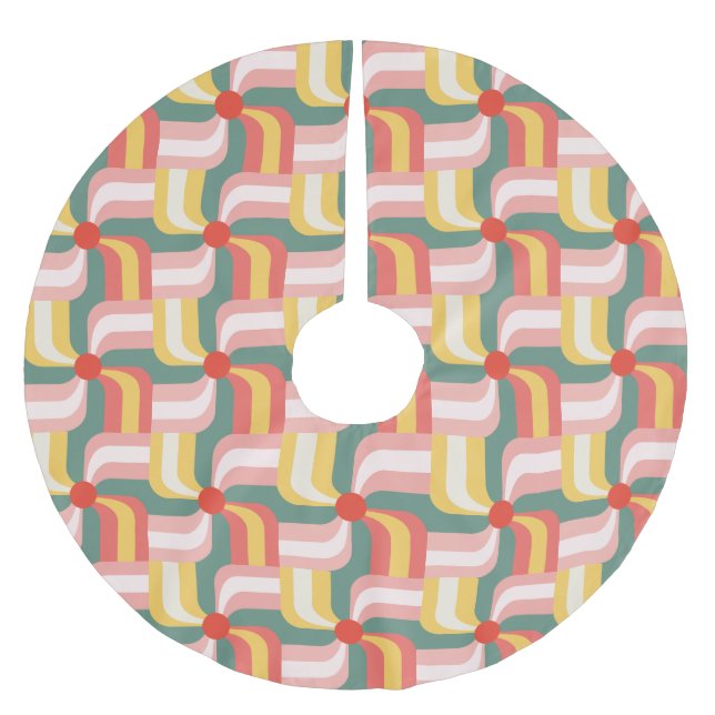 Geometriska Pinhjul med färgstark Abstrakt Julgransmatta Borstad Polyester (Framsidan)