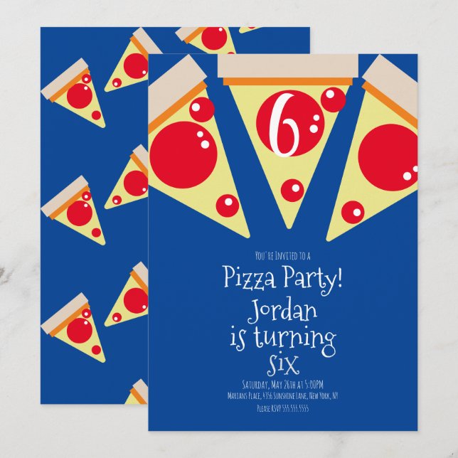Geometriska pizzaskivor festtoppingar födelsedag  inbjudningar (Fram/baksida)