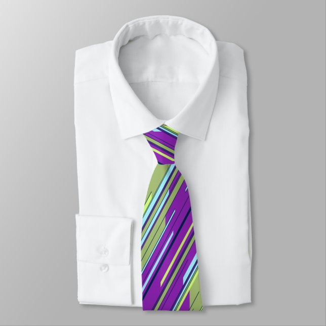 Geometriska randiga violetta och mossiga dubbelsid slips (Bunden)