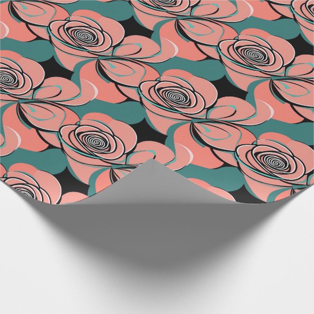 Geometriska rosor i nyanser av svart och teal presentpapper (Hörn)