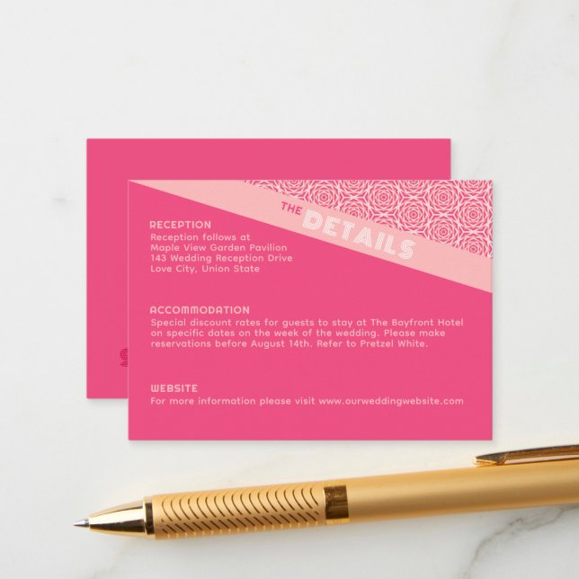 Geometriska rosor röda bröllopsbiljett tilläggskort (Fram/Back In Situ)