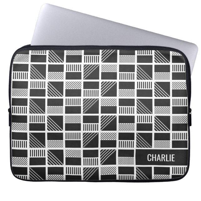 Geometriska rutor anpassade monogram laptopslädor laptop sleeve (Framsidan)