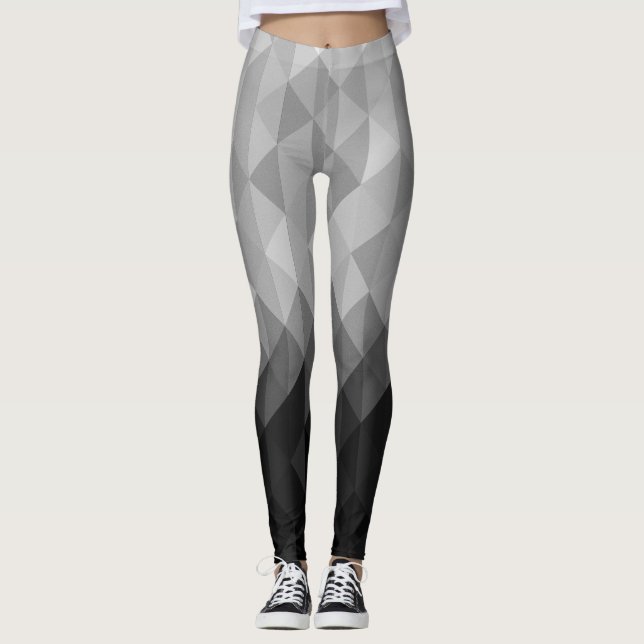 Geometriska rutor för gråskaletriangeln mönster leggings (Framsida)