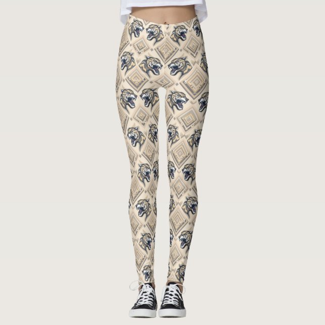 Geometriska Schakalmönstrade Leggings – Tribal Str (Framsida)