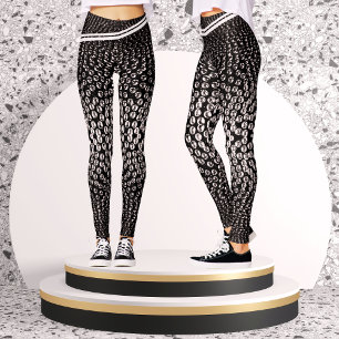 Geometriska shiny-leverpunkter för svart och vit A Leggings