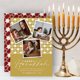 Geometriska stjärnor av David Guld Hanukkah 3-foto Julkort