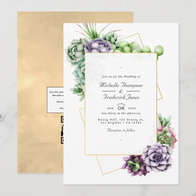 Geometriska suckor QR-kod OSA Bröllop Inbjudningar (Fram/baksida)