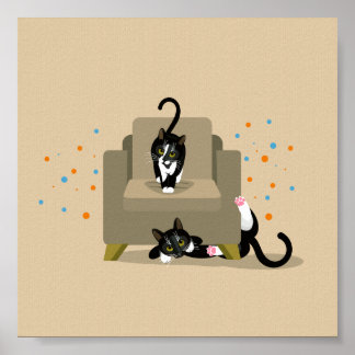 Geometriska svarta och vita katter som spelar poster