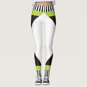 Geometriska svarta och vita ränder moderna gröna leggings
