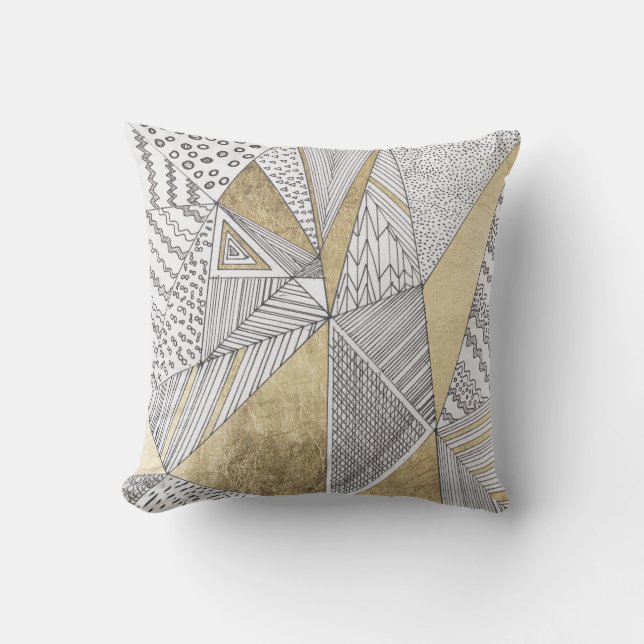 Geometriska svarta och vita snygga falska guldmöns utomhuskudde (Framsida)