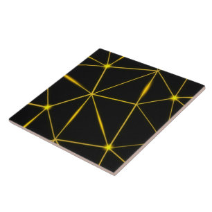 Geometriska svarta trianglar guld linjer kakelplatta