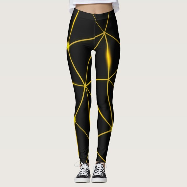 Geometriska svarta trianglar guld linjer leggings (Framsida)