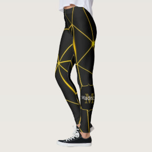 Geometriska svarta trianglar guld linjer Monogram Leggings