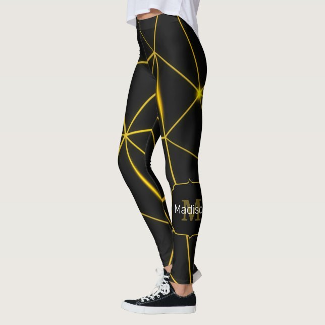 Geometriska svarta trianglar guld linjer Monogram Leggings (Vänster)