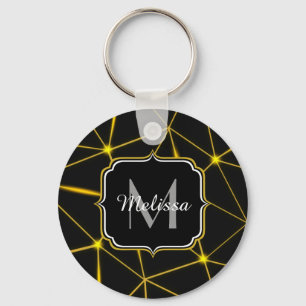 Geometriska svarta trianglar guld linjer Monogram Nyckelring