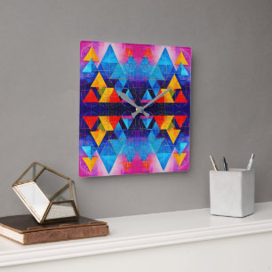 Geometriska symboler Abstrakt #10 Design 2 Fyrkantig Klocka
