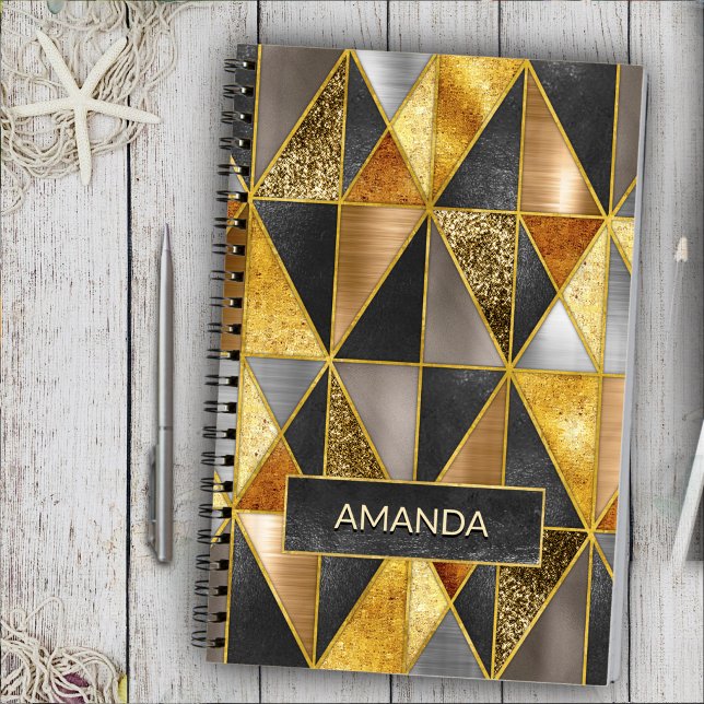 Geometriska trianglar för elegant guld svartvit si anteckningsbok (Skapare uppladdad)