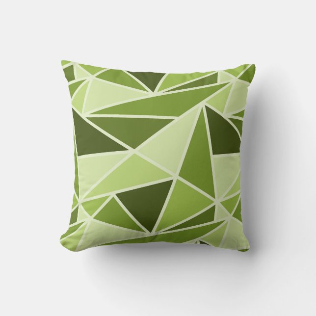 Geometriska trianglar, monokromatiska limgröna kudde (Framsida)