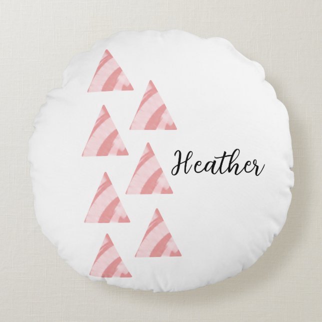 Geometriska trianglar och Namn Rund Kudde (Framsidan)