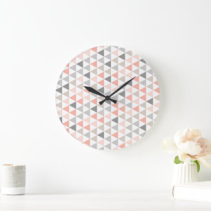 Geometriska trianglar, persikor Neutralter Modern Stor Klocka