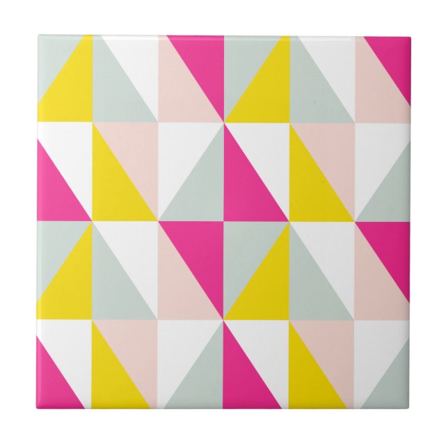 Geometriska trianglar rosa och gul mönster kakelplatta (Framsidan)